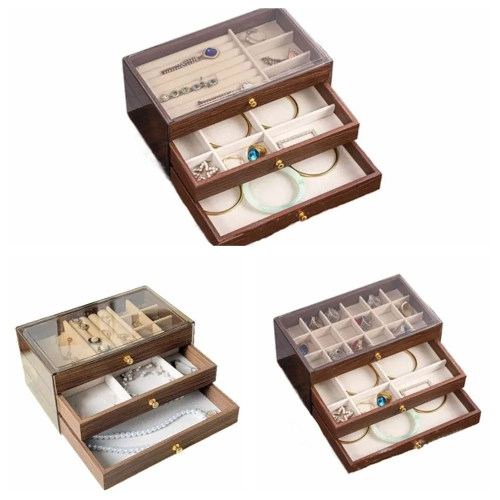 Multi-layer Wooden Jewelry Box Rings Necklace Bracelet Earrings Jewelry Storage Case Large Capacity Organizer Square Jewelry Box