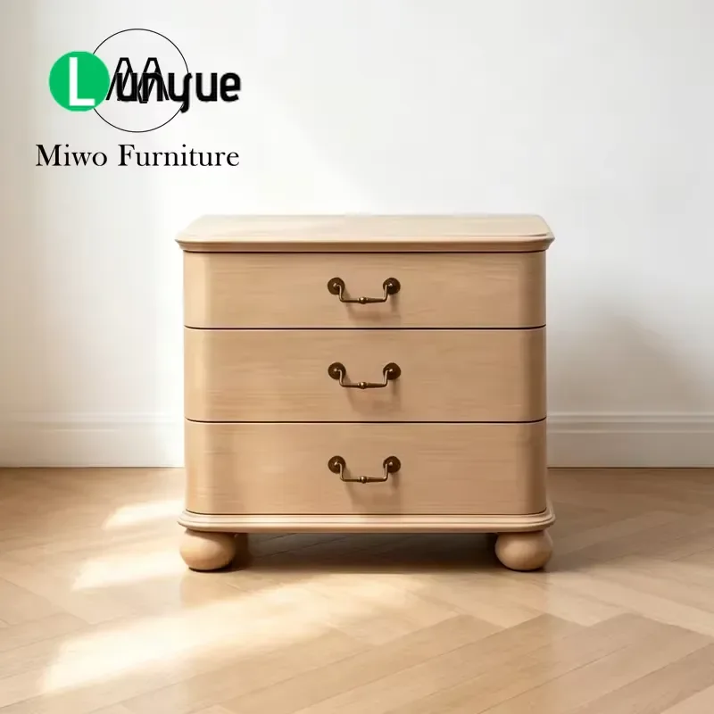 Modern Brown Antique Stained Wooden 3-Drawer Bedside Table Hotel Bedroom Apartment Furniture Custom Nightstand Storage