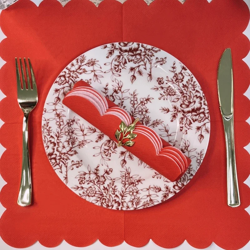 Guardanapos Impresso Colorido, Renda Simples, Modelos Cut-Out, Papel De Casamento Vermelho Chinês, Placemats De Papel Decorativo, 16 Unidades por Pac