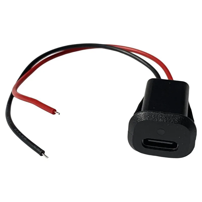 Type C 2Pin Female Connector Oval Direct Press with Red Green LED Indicator Wired Charging Port for Desk Lamp Car Bike DIY