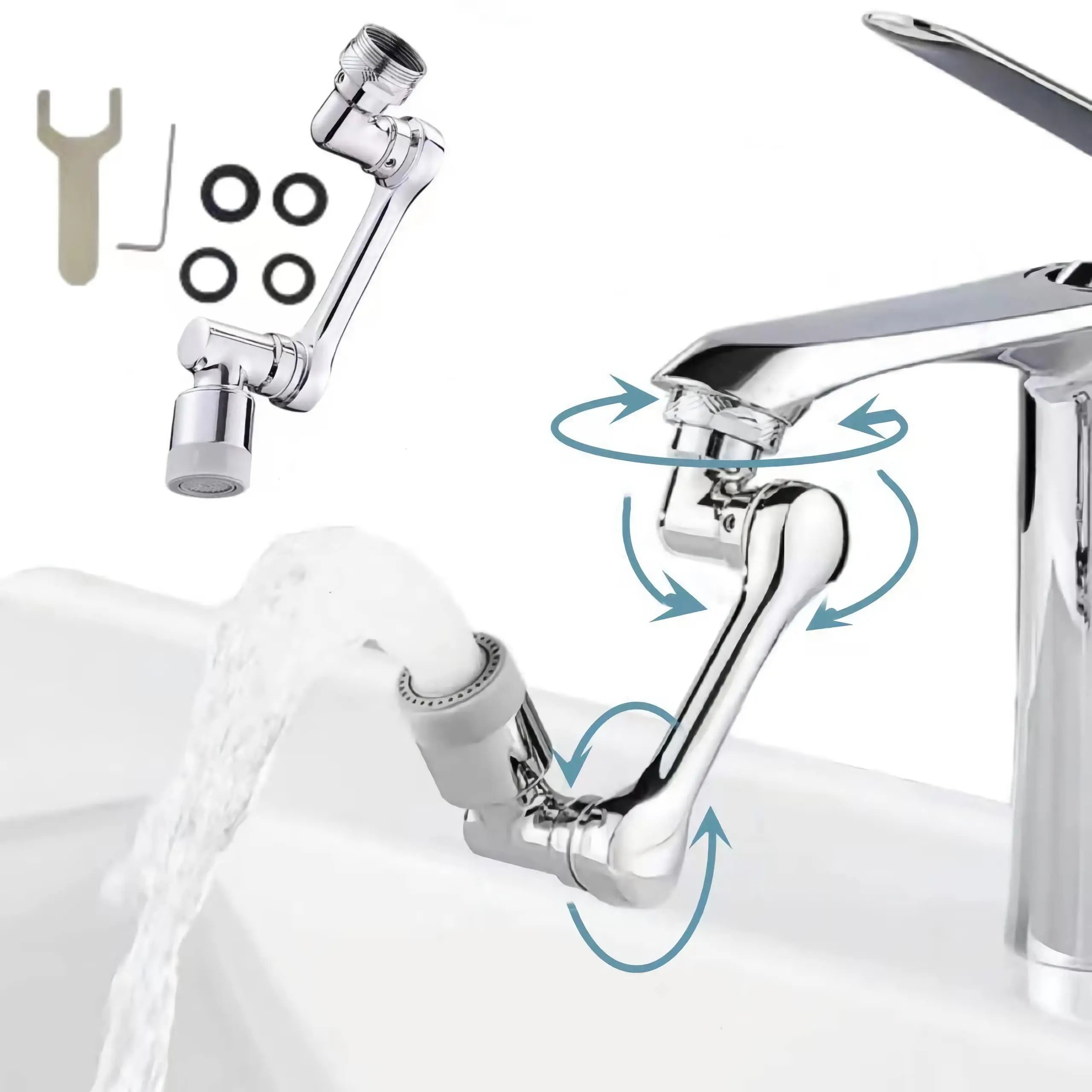 1080° Swivel Faucet Extender Universal Sink Aerator 2 Mode Splash Filter Extension Rotatable Spray Attachment Multifunctional
