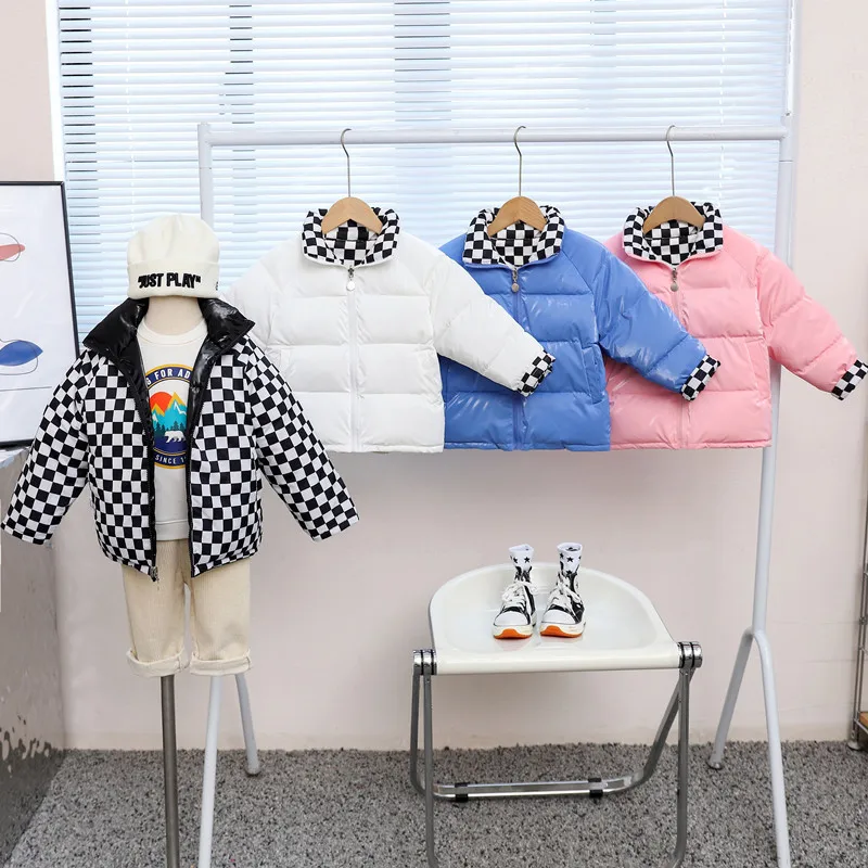 Grid Double-sided Cotton Jacket Boys and Girls Thick Autumn and Winter Fashionable Warm and All-match Trendy Casual Jacket