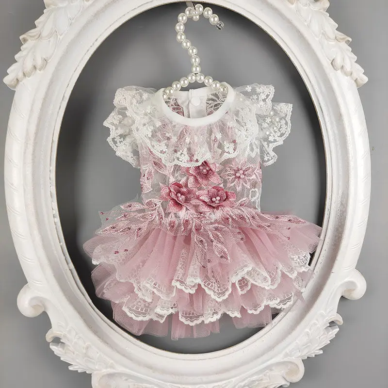

Pink 3D Flower Pet Princess Dress for Small Teddy Bear Pomeranian Cat Thin Style Spring Autumn Summer Vest,Pet Dog Clothes