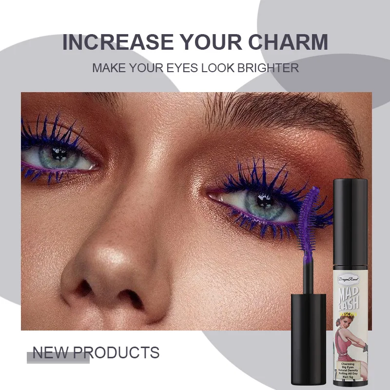 Colorful 5D Volume Mascara  Lasting Styling Waterproof Quick Dry Blue Purple Curling Lengthen Long Eyelash Silk Extension Cream