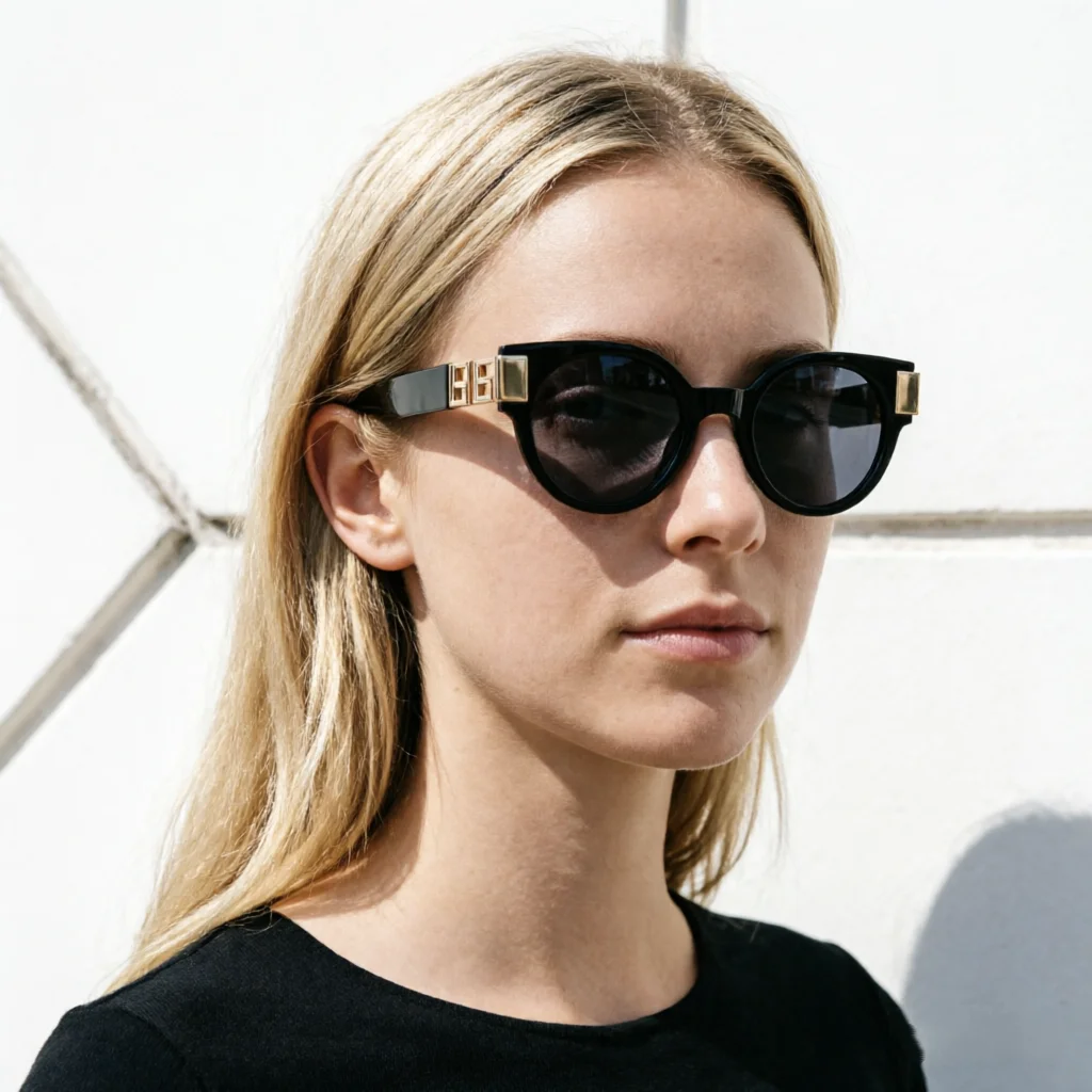 Retro Luxus Runde Sonnenbrille für Damen, Cat-Eye-Design, Marken-Designer, Goldene Metallakzente, Vintage-Mode-Shades