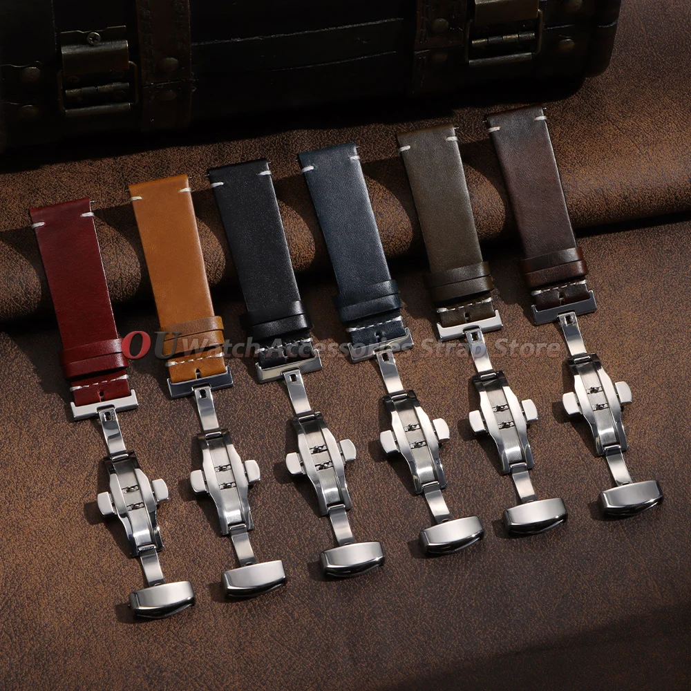 18mm 20mm 22mm Retro Handmade Oil Wax Genuine Leather Straps 19mm 21mm 24mm Quick Release Belt Men Women Watch Bands Accessories