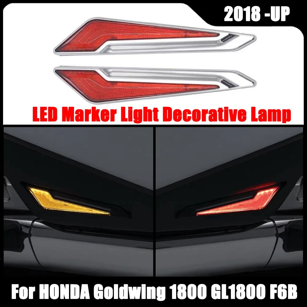 

New LED Marker Light Set Red Lens Chrome For Honda Goldwing GL1800 F6B 2018 2019 2020 2021 Turn Signal Side Saddlebag Lnserts