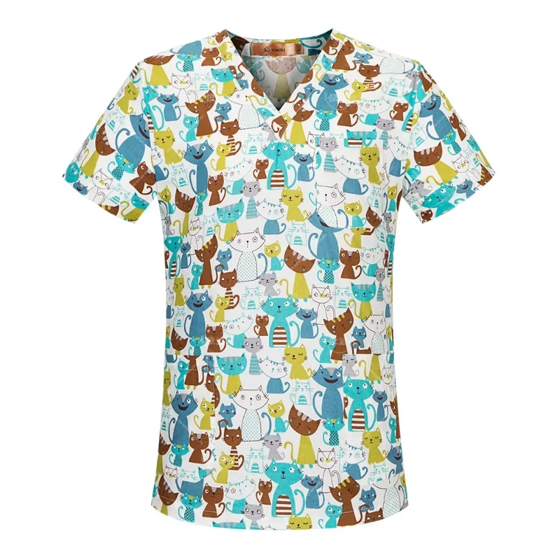 Uniformes quirúrgicos con estampado de dibujos animados para hombre y mujer, chaqueta de veterinario, Tops de algodón Unisex, accesorios médicos, novedad