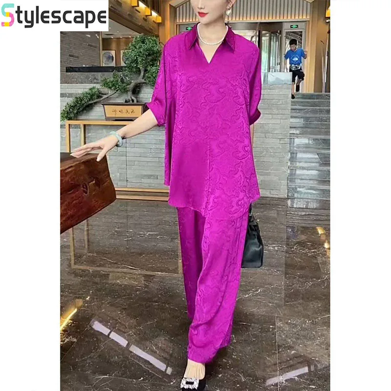 

2026 Summer New Fashionable Temperament Plus Size Set for Women, Loose Fit Slimming Short Sleeved Top, Long Pants Two-piece Set