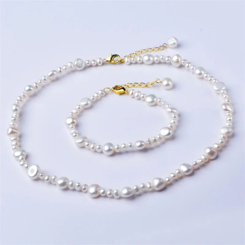 

New natural pearl Jewelry sets freshwater Pearl necklace Bracelet white purple pink Party Wedding Gift For Women Original T414