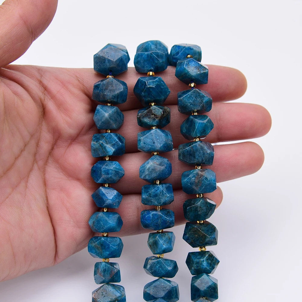 APDGG 11x15mm Natural Blue Apatite Stone Hand Cutting Rectangle Nugget Loose Space Beads 15'' Strand Jewelry DIY
