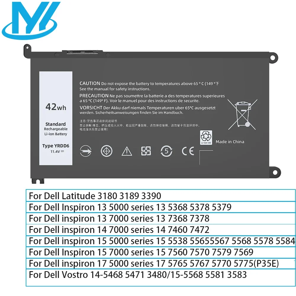 Laptop Battery WDX0R for DELL Battery Inspiron 13 14 15 5000 7000 Series 5565 5567 Vostro 5468 Latitude Series Notebook 42Wh