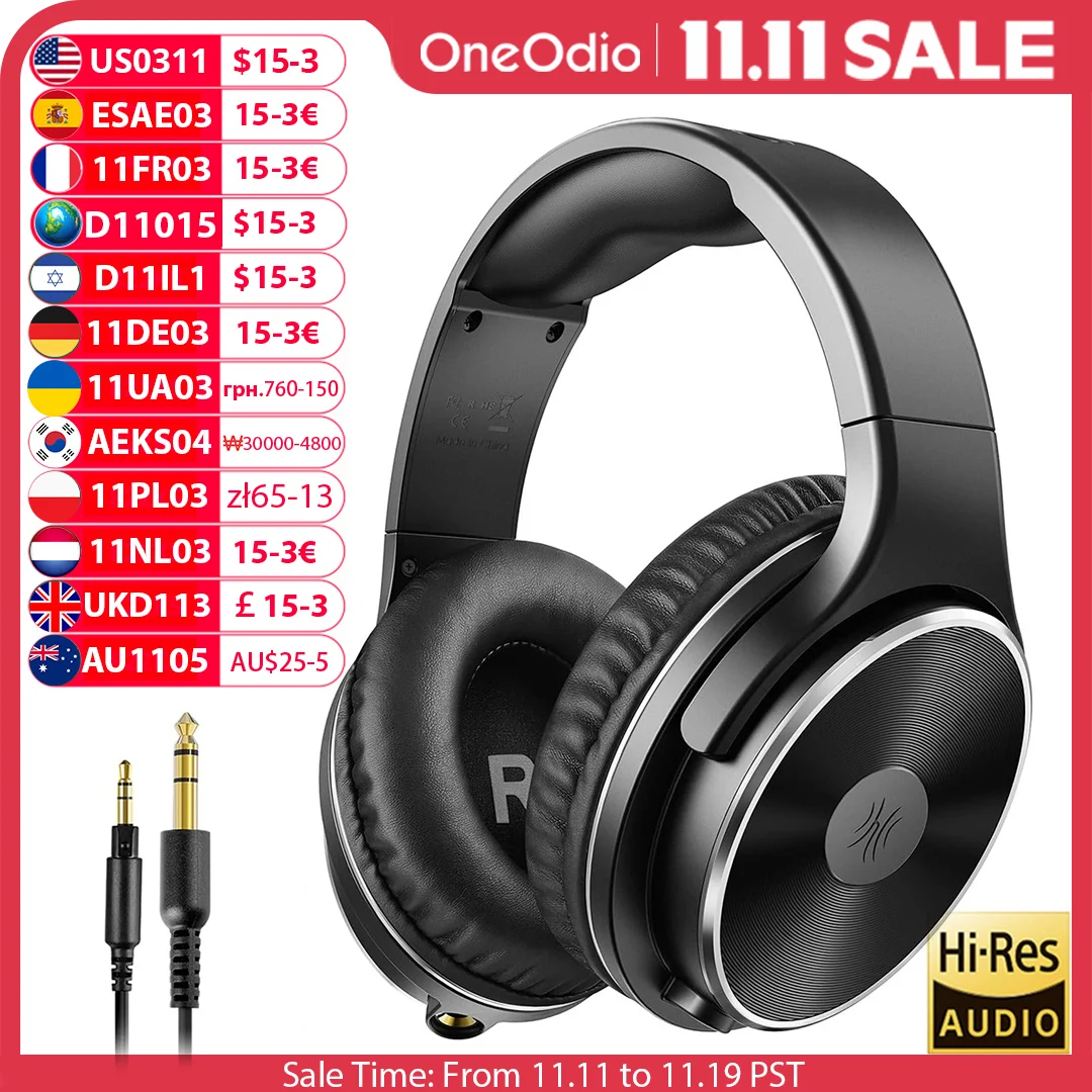 Oneodio Studio HIFI 3.5/6.35mm casque filaire moniteur professionnel casque sur l'oreille haute résolution DJ casque avec micro pour guitare