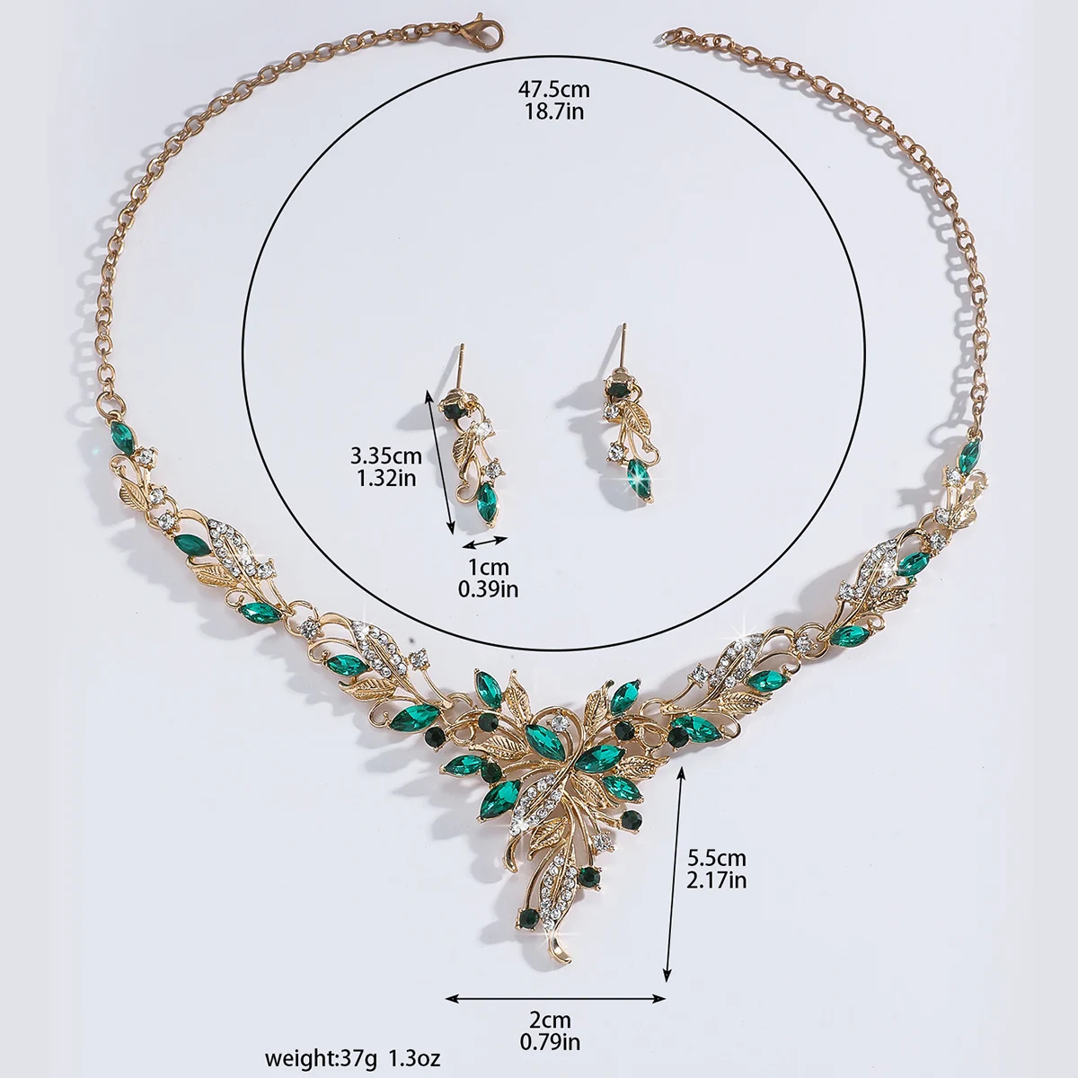 Victoria Estate Emerald Necklace Earrings 2-piece Set with Secret Set of Colored Diamonds Palace Ball Noble Ladies Jewelry