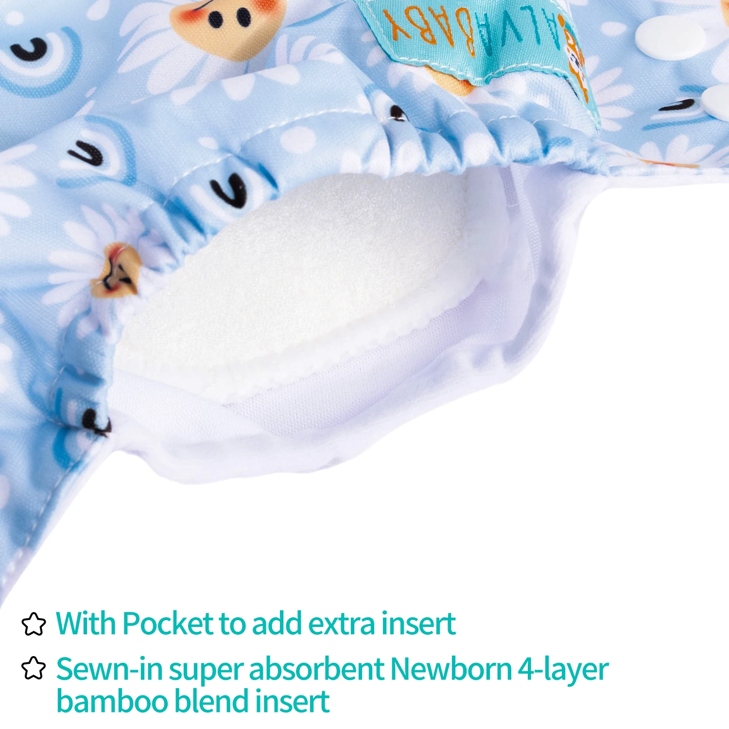 U Pick ALVABABY Newborn All-In-One Cloth Diaper with Pocket Sewn-in one 4-layer Bamboo Insert