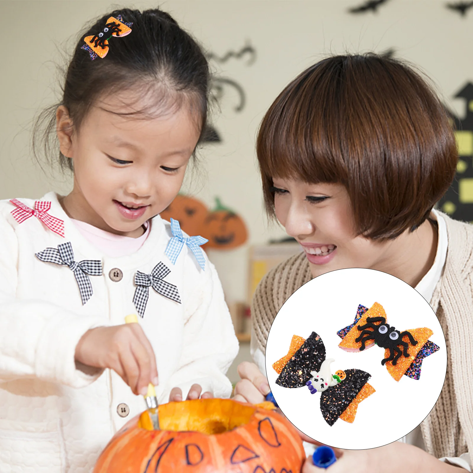 

4pcs Bow Hairpins for Girls Cartoon Grips Halloween Kids PVC Hair Clips Cute Patterns Comfortable Hold Curly Straight of the