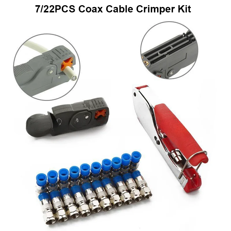 Coax Cable Crimper Coaxial Compression Tool Kit Wire Stripper With F RG6 RG59 Connectors Stripper Crimping Pliers Hand Tools