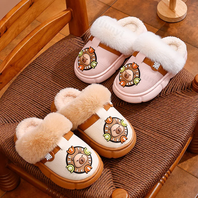 

Cartoon Cute Children Cotton Slippers Winter Girls Non Slip Waterproof Home Shoes Lightweight Comfort Soft Sole Boys Warm Shoes