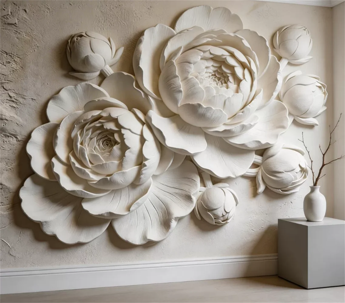 Custom papel de parede Customized simulated gypsum relief rose wall painting minimalist background wallpaper hotel living room