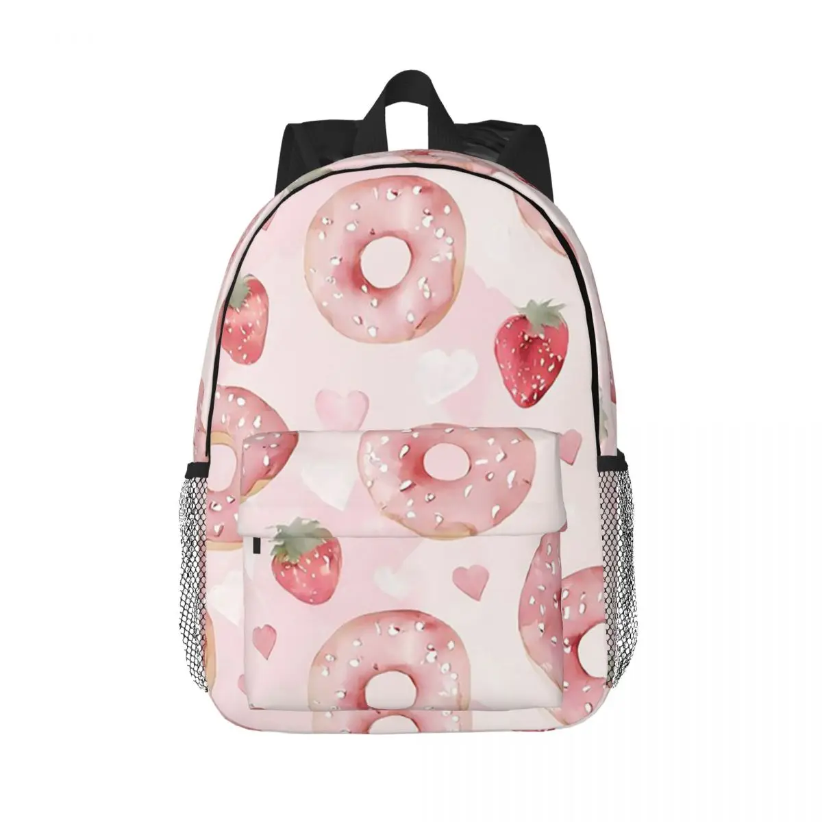 Cute Donut And Strawberries Backpack Daypack Large Capacity Boys Girls BookBag Shoulder Bags for Men Women Children School Bag