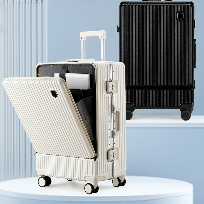 Luggage with Aluminum Frame and Thickened Front-open Cover for Male and Female Boarding with USB on multifunctional Trolley Bag