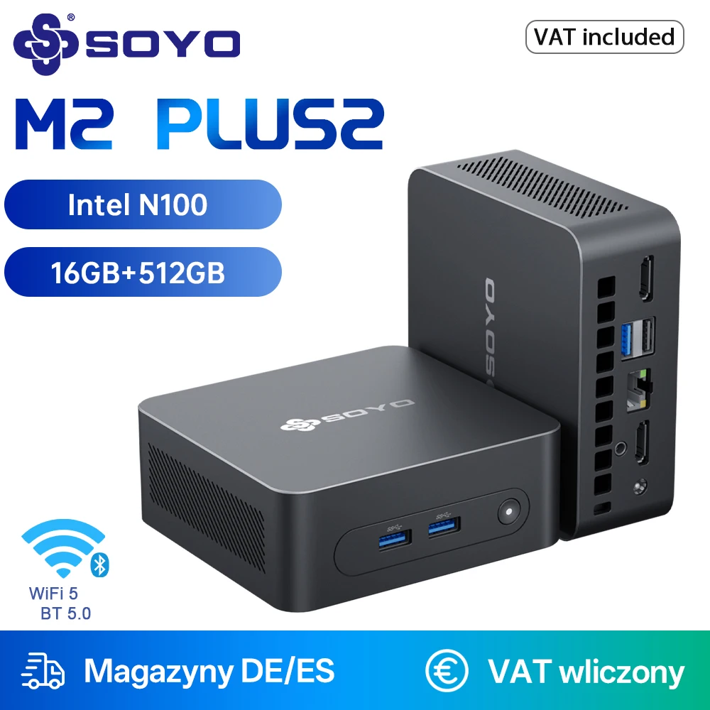 Soyo m2 plus 2 mini pc windows 11 pro intel n100 cpu 16gb ddr4 512gb ssd hdmix2 4k @ 60hz wifi 5 bt 5,0 tragbarer computer