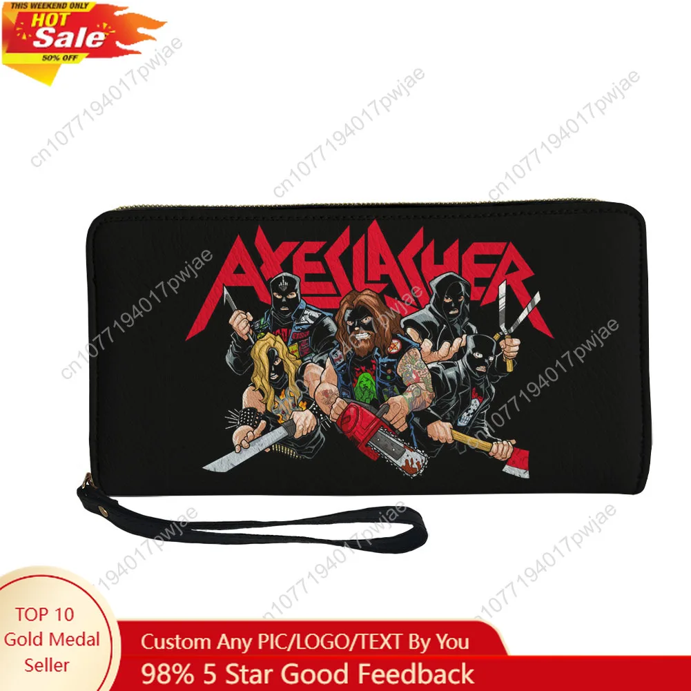 

Axeslasher Metal Rock Band Custom Wallet Purse Mens Womens Teenagers Zipper Long Wallets Double Print Portable Wallet Gift Bag