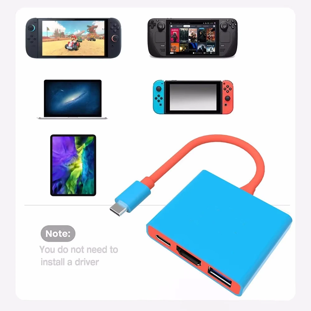 Switch/Switch 2/Switch OLED用 3in1 ポータブル ドッキングステーション、TVドック、Type-C to HDMI対応 USB 3.0 ハブ