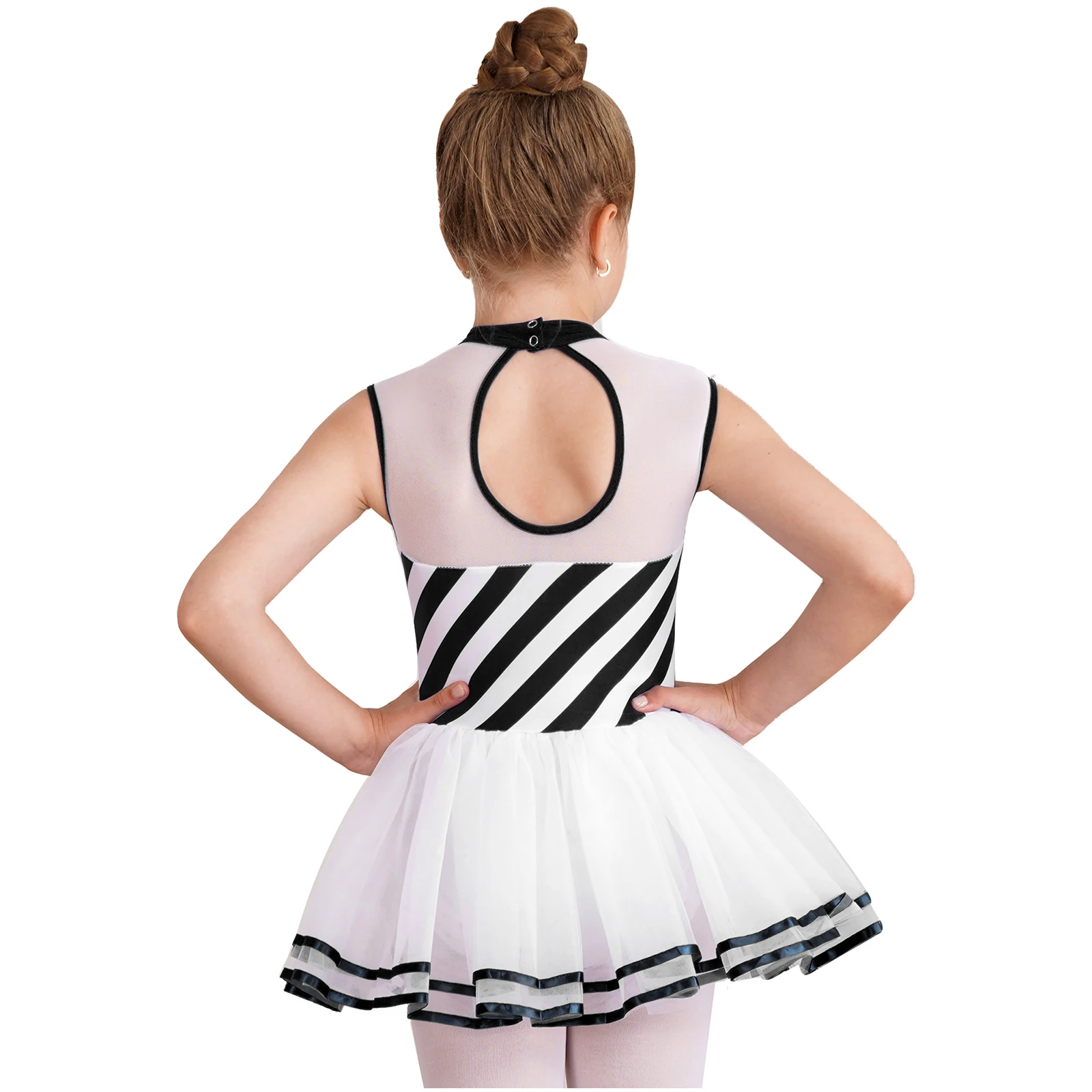 Girls Christmas Dress Up Jumpsuit Sleeveless Candy Cane Striped Print Ballet Dance Leotard Dress Xmas Party Roleplay Wear