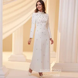 Ivory Prom Dresses for Woman Customized High Neck Long Sleeves Beading Crystal Ankle Length Saudi Arabic Evening Party Gown