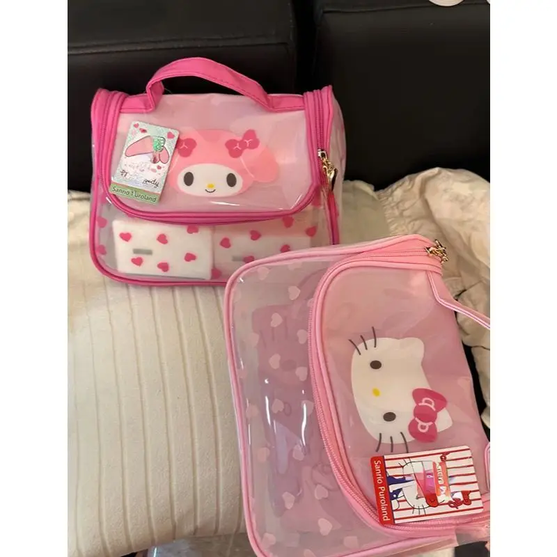 Kawaii Kitty Handheld Makeup Bag, Washable and Waterproof Cute Portable for Travel Large Capacity for Cosmetic Storage