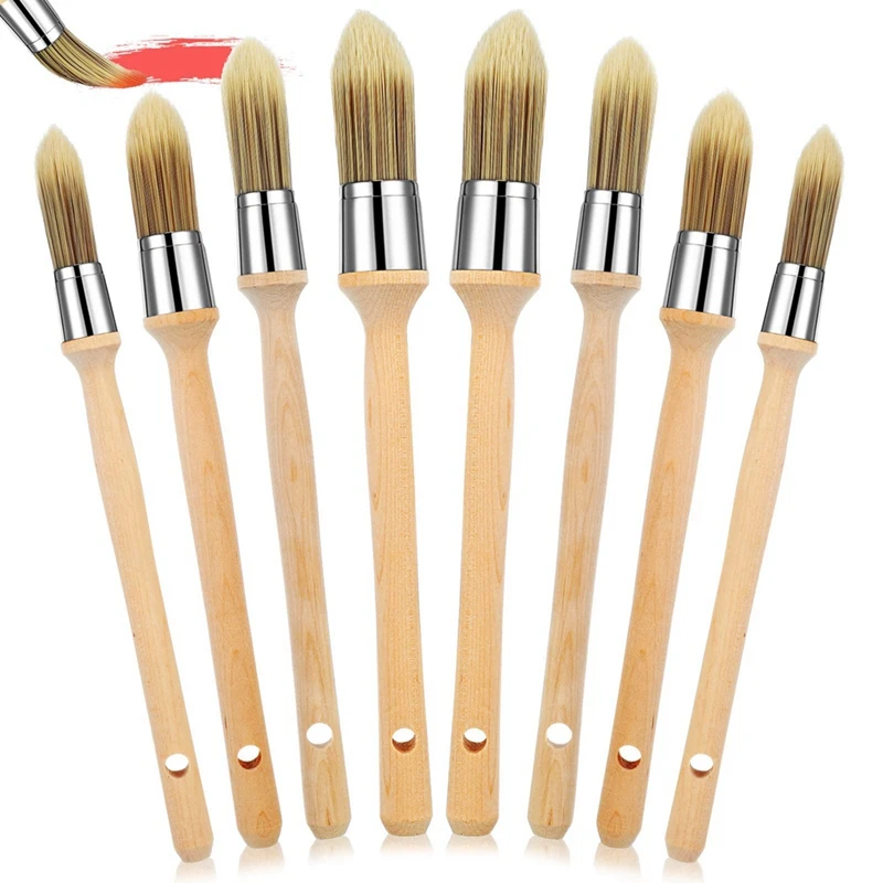 8 Pieces Trim Paint Brush With Wooden Handle Round Edge Painting Tool Paint Brushes For Corner House Wall Edges Art Easy To Use