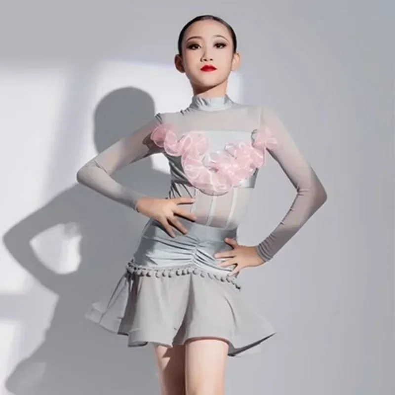 

Платье для латинских танцев, летнее тренировочное платье для девочек, профессиональное детское танцевальное платье для выступлений