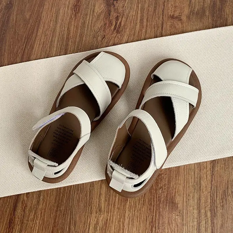 Roman Sandals Female Shoe 2024 Summer Soft Strappy Heels Gladiator Girls Low Beach Beige Closed Comfort Elastic