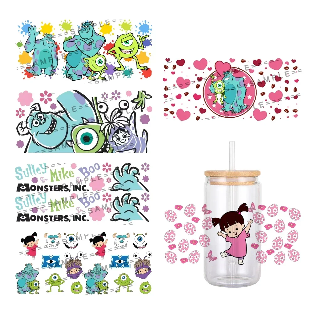 Cartoon Monsters Inc Disney Pattern UV DTF Transfer Sticker Waterproof Transfers Decals For 16oz Glass Cup Wrap Stickers