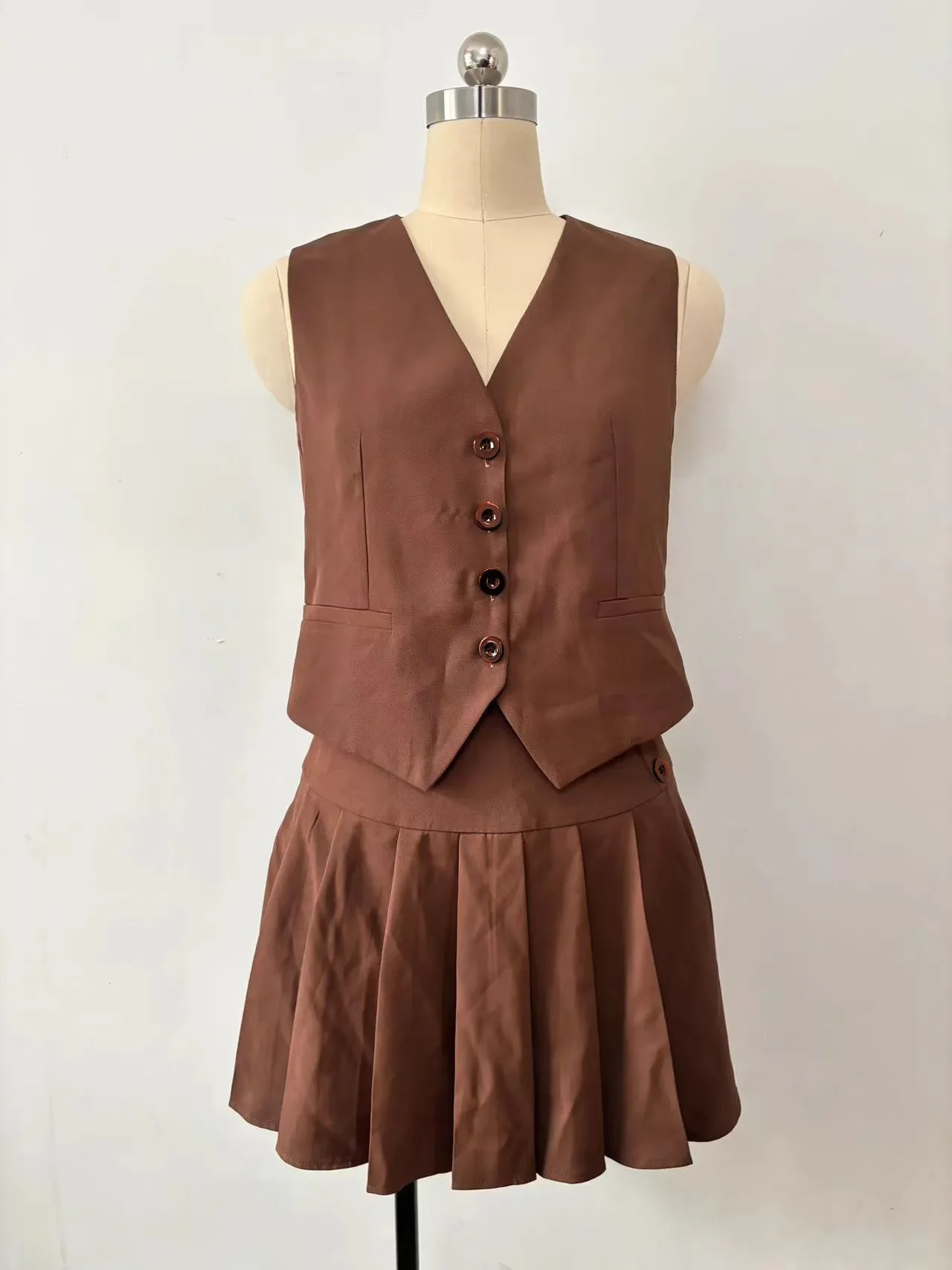 Ensemble Deux Pièces pour Femme, Mini Jupe Pliée, Col en V, Gilet à lèvent, Robe de Travail Élégante, Printemps et Été