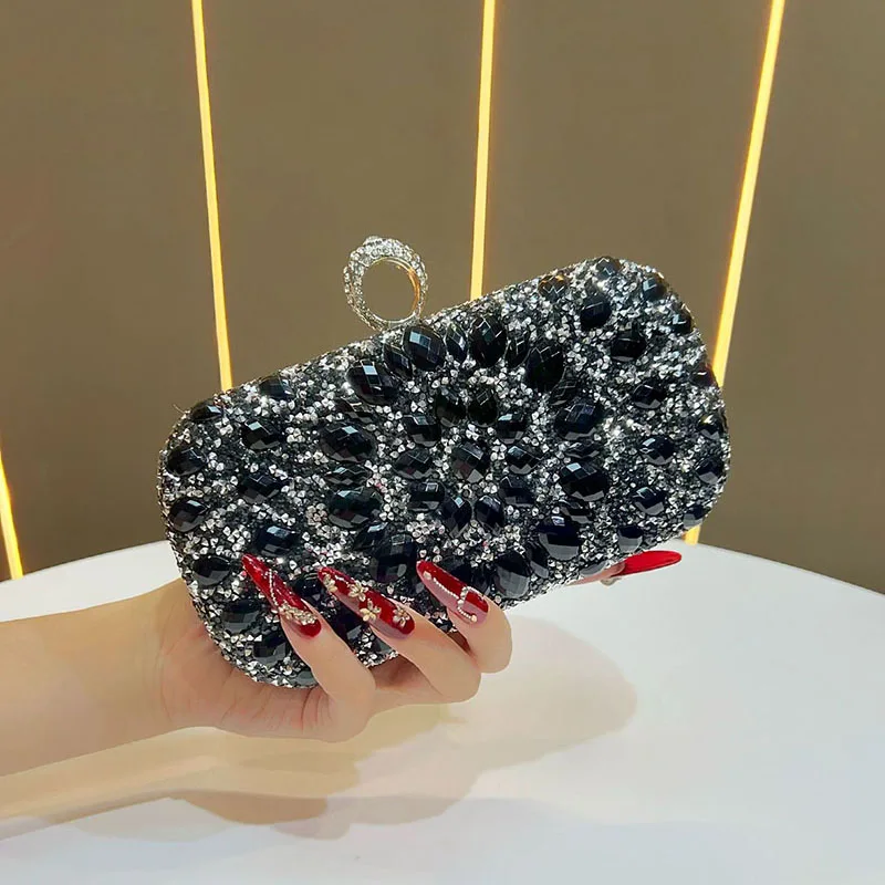 

Flower Rhinestones Evening Bags Metal Prom Clutch Diamonds Clutch With Chain Shoulder Handbags Wedding Female Purse
