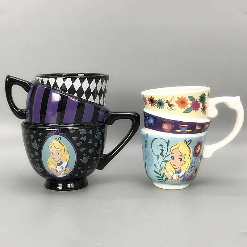 Disney Cartoon Alice In Wonderland Three-Layer 500ML Coffee Milk Cup Alice Collection Creative Mugs Handle Kid Ceramic Water Cup