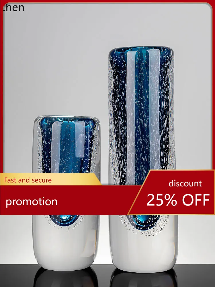 YFY Luxuriöse Blaue Galaxie Kristallglas-Vase - Wohnzimmer Esstisch Feng Shui Bambus Wasserkultur Blumenvase