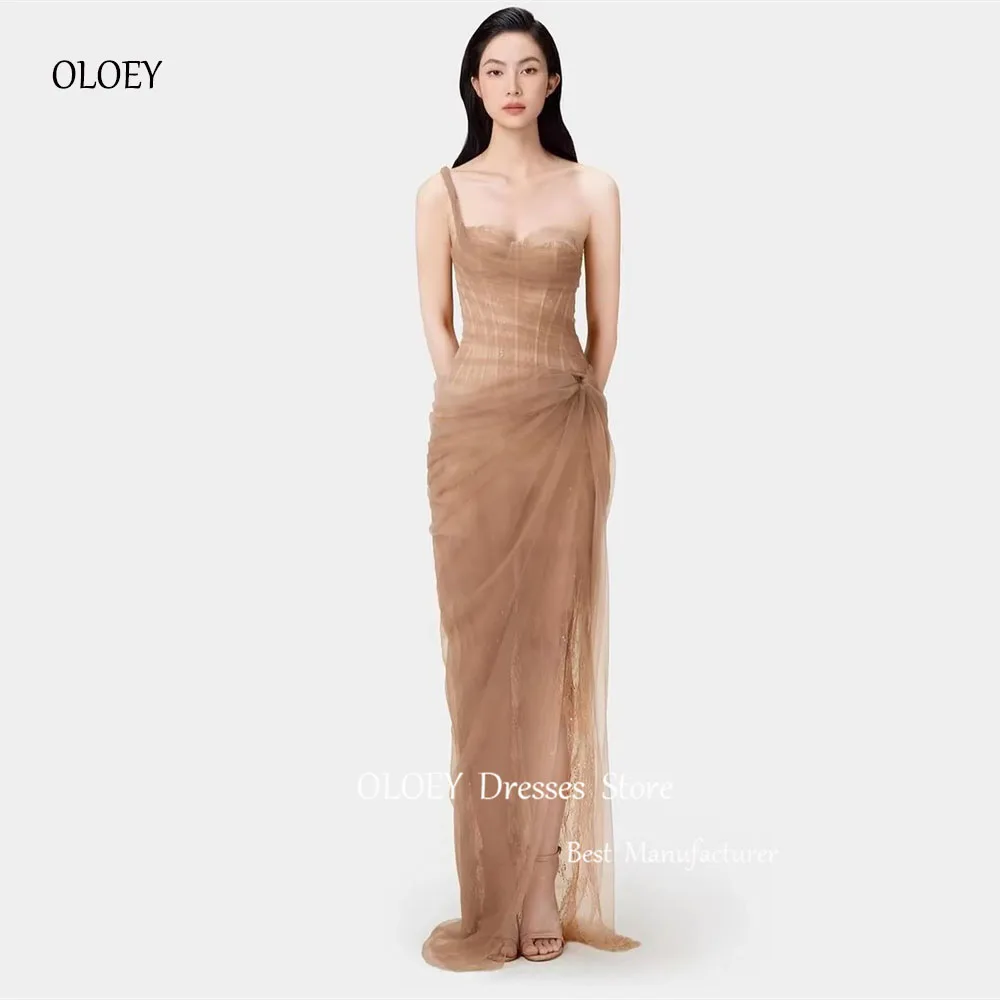 

OLOEY Elegant Champagne Lace Evening Dresses Dubai Arabic Women Wedding Party Green One Shoulder Sweetheart Prom Gowns Formal