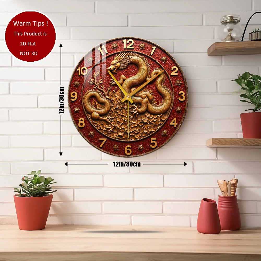 Tempered Glass Wall Clock Golden Dragon Clock Design Suitable For Wall Decor or Tabletop Display Anywhere