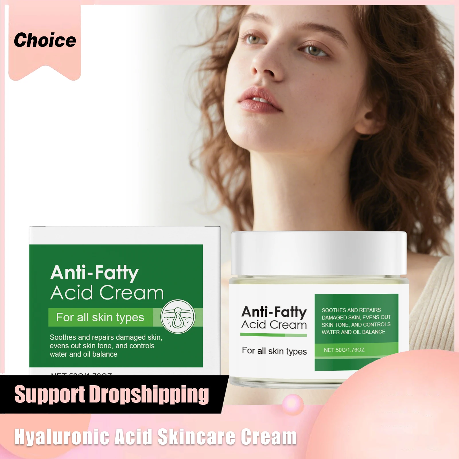 

Face Skincare Cream Hyaluronic Acid Smooth Wrinkle Acne Treatment Moisturizing Shrink Pore Brighten Skin Tone Facial Moisturizer