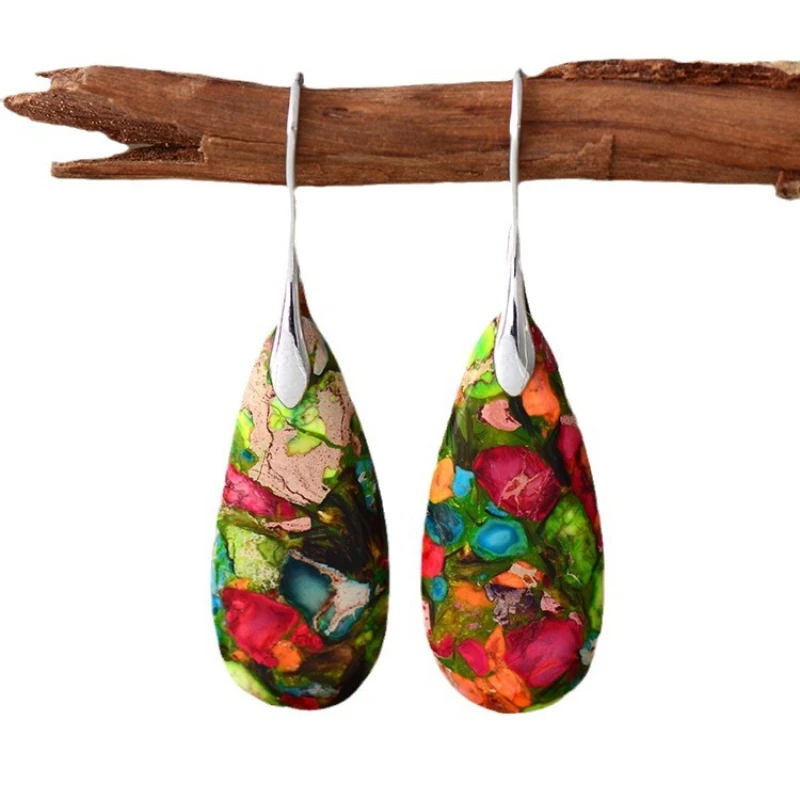 أقراط متدلية بحجر الإمبراطور ، بوهيمية ، إنز ، مجوهرات شعبية ، جديدة