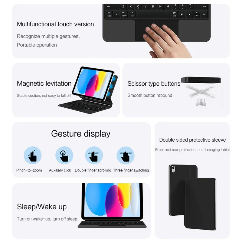 Podświetlana klawiatura z touchpadem Magic Keyboard dla iPad 10 10. generacji 2022 10.9 cala A2696 A2757 A2777 Magnetyczna inteligentna obudowa Bezprzewodowa klawiatura