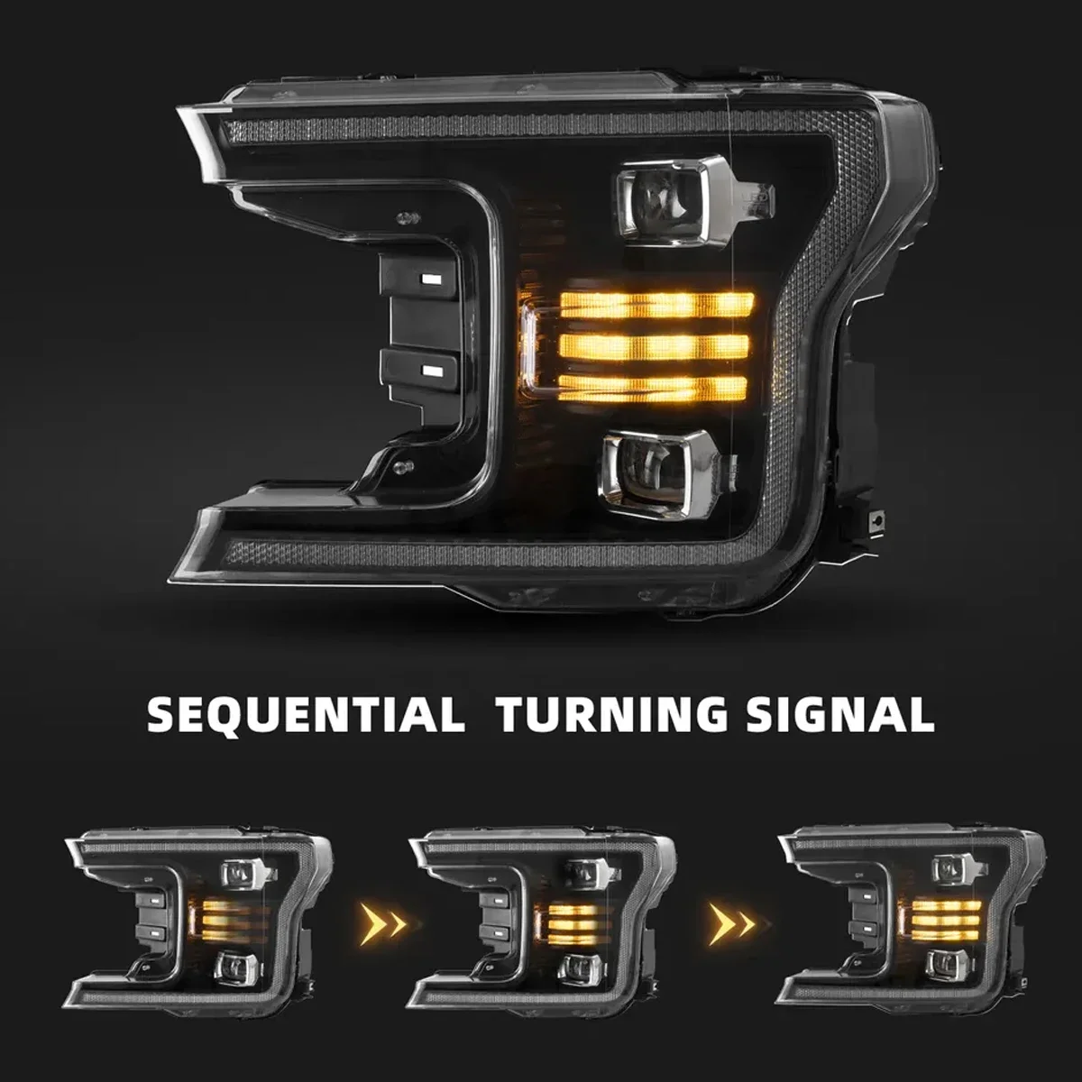 2 Stück LED-Scheinwerfer-Set für Ford F150 2018-2020 DRL Sequentieller Blinker Plug-and-Play Projektor Frontleuchte Auto-Zubehör