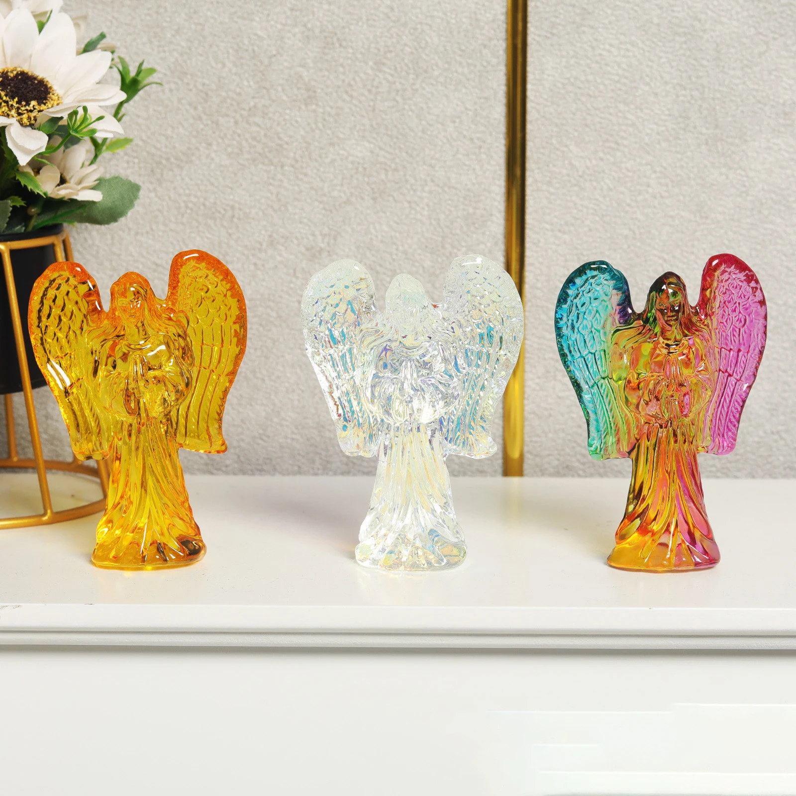 Crystal Angel Figurines Home Decor Religious Statues Desktop Ornaments Mini Jesus Sculpture Indoor Tabletop Decorative Piece