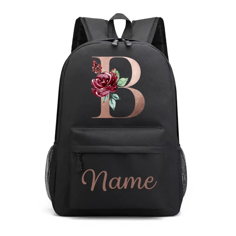 Personalized Custom Name Letter Floral Printed Women Backpack Shoulder Bags Fashion Casual Travel Girls\' School Backpacks