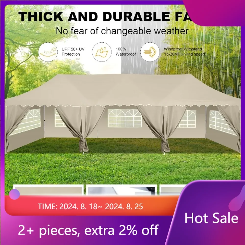 

UPF 50+ Large Commercial Easy Up Wedding Tent With Sandbags&Roller Bag for Parties Backyard Outdoor Event Canopy Sunshade Khaki