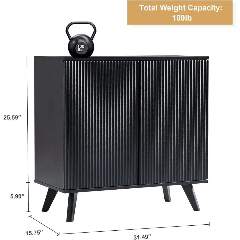 Modern Sideboard Buffet Cabinet Console Table, Accent Storage Cabinet Credenza Buffer Cabinet with Fluted Doors