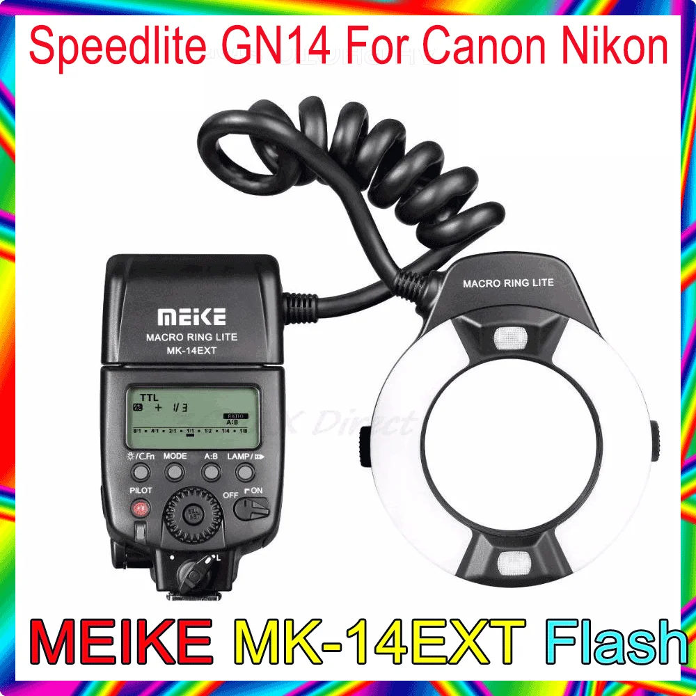 MK-14EXT-N/C حلقة ضوء فلاش Speedlite GN14 لكانون نيكون D80 D300S D600 D700 D800E D3100 D3400 6D 7D 60D 70D 700D Meke